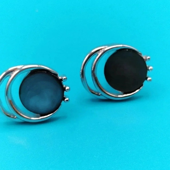 Vintage 1960s Atomic Swank Cufflinks Silvertone Smokey Mother of Pearl - Picture 4 of 5